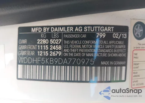 2013 Mercedes-Benz E 350 z USA, uszkodzony, nr VIN WDDHF5KB9DA770975